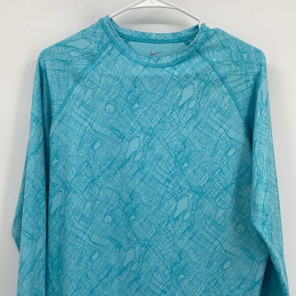 Nike Pro Combat Dri Fit Womens Fitted Long Sleeve Blue Fleece Lined Workout Top - Picture 2 of 9